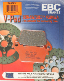 EBC Motorcycle Brakes V-Series 15-436V brake pads for motorcycles, showing the brake pad set with metal backing and friction material.