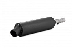 Black MBRP Exhaust single slip-on system with utility muffler, designed for Yamaha motorcycles, shown installed on the bike.