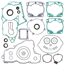Vertex Complete Gasket Set with Oil Seals, includes multiple gaskets and seals for engine maintenance, image showing set components.