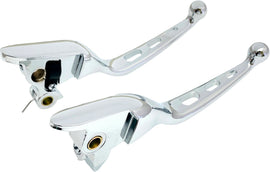HardDrive chrome 3-hole clutch lever set with flat design for 21-25 cables, suitable for motorcycle clutch systems.