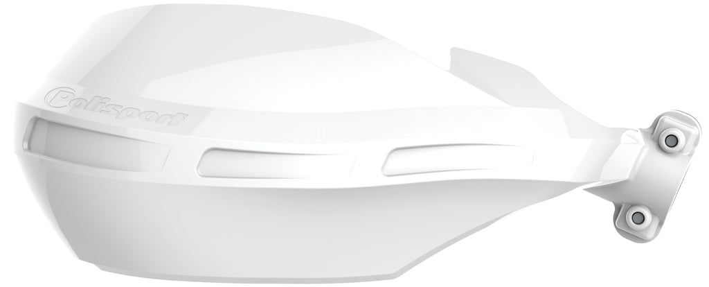 Polisport Plastics Nomad handguard in white with universal mount kit, designed for motorcycle protection.