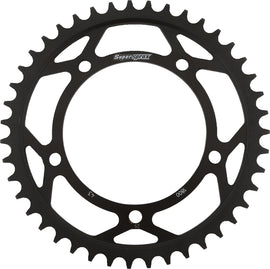Supersprox steel rear sprocket 43-tooth for 530 chain, black finish, on-road motorcycle part for Suzuki and Triumph bikes.