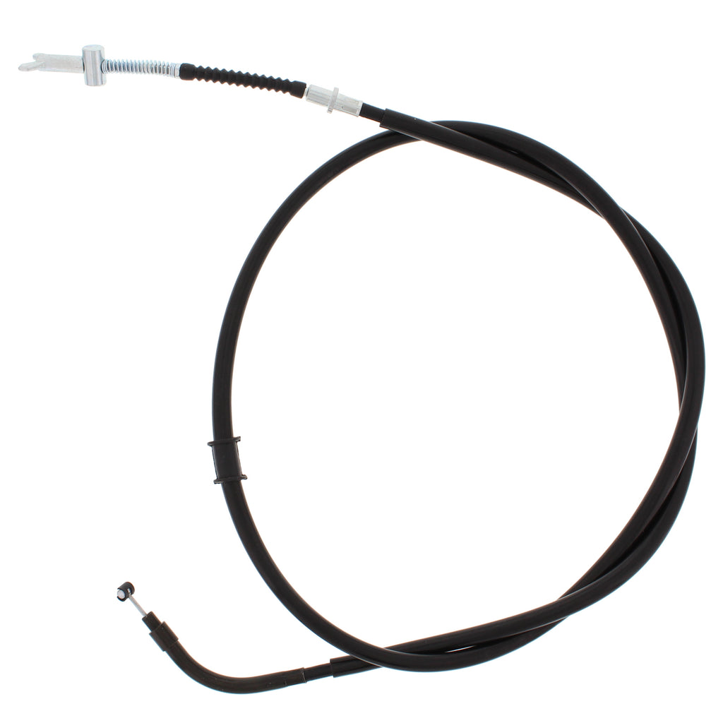 All Balls rear hand brake cable 24-54041 for motorcycle, showing the black cable with metal connectors and protective casing.