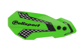 Polisport Plastics MX Flow handguards in green and black for street motorcycles, providing protection and style.