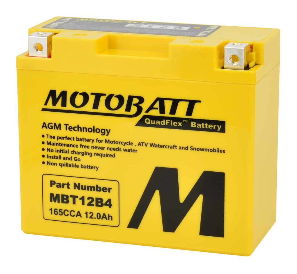 Motobatt MBT12B4 sealed factory-activated battery for motorcycles and powersports vehicles.