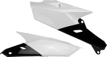 Load image into Gallery viewer, Acerbis white and black side panels for motorcycle, showing sleek design and brand logo on durable plastic surface.