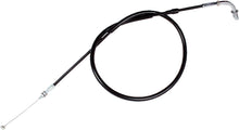 Load image into Gallery viewer, Motion Pro black vinyl throttle pull cable for motorcycle control lines, featuring a sturdy cable design and durable construction.