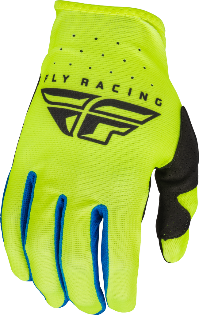 Fly Racing Lite Gloves Hi-Vis and Black, large size, showing lightweight, high-visibility motorcycle riding gloves.