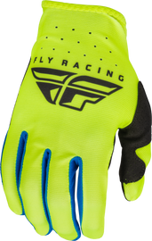 Fly Racing Lite Gloves Hi-Vis and Black XL with padded palms and breathable mesh for motocross and off-road riding.