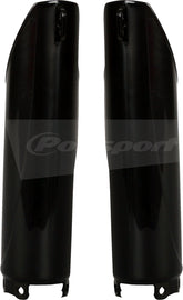 Polisport Plastics black fork guards for motorcycle, durable plastic body protection with model number 64-03981.