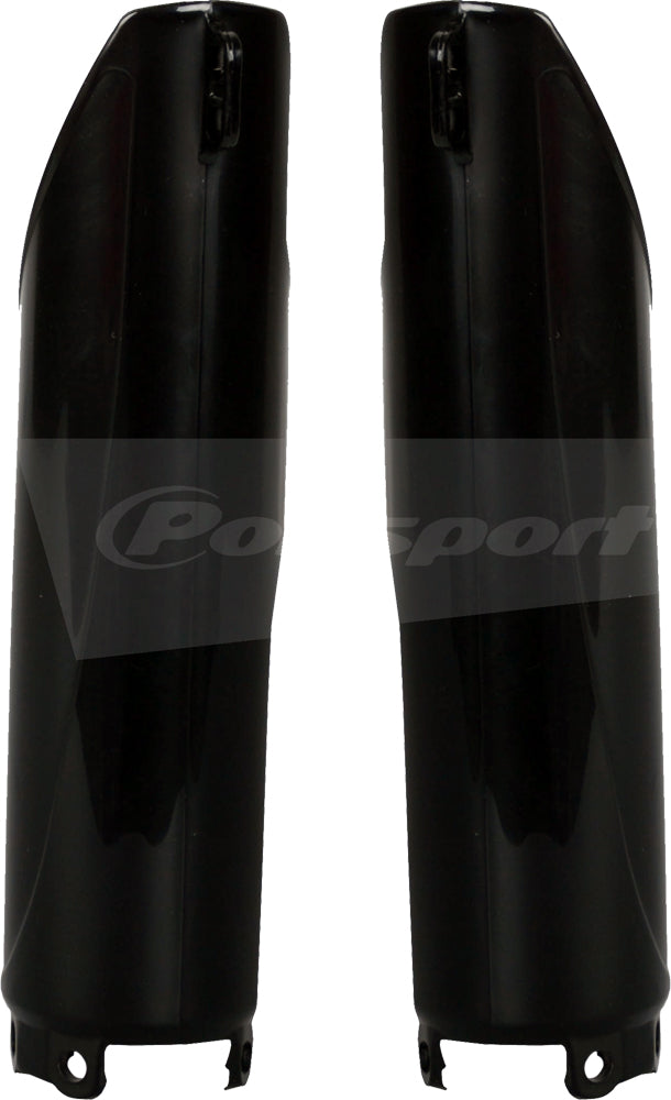 Polisport Plastics Black Fork Guards for bikes, showing sleek black plastic body with mounting points on a white background.