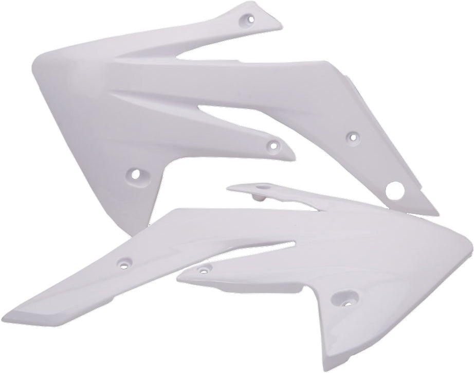 Acerbis white radiator shrouds for motorcycle, featuring sleek design and mounting points, designed for Acerbis 20845-70002 model.