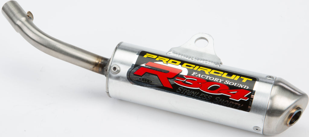 Pro Circuit R-304 Silencer exhaust with sleek metal finish, designed for motocross or dirt bikes.