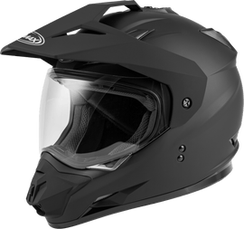 GMAX Gm 11 Dual Sport Helmet in matte black, XS size, showing the helmet's sleek design and ventilation features.