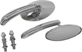 HardDrive Chrome Oval Mirror with reflective surface, designed for vehicle side mirror replacement.
