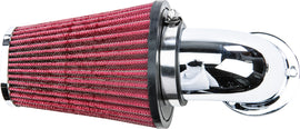 HardDrive Coriolis High Performance Chrome Air Cleaner with air filter for motorcycle engine intake, featuring a sleek chrome finish.