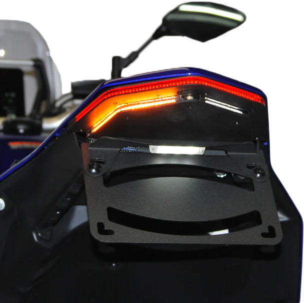 New Rage Cycles Fender Eliminator for Yamaha, motorcycle body kit with sleek design and mounting hardware.