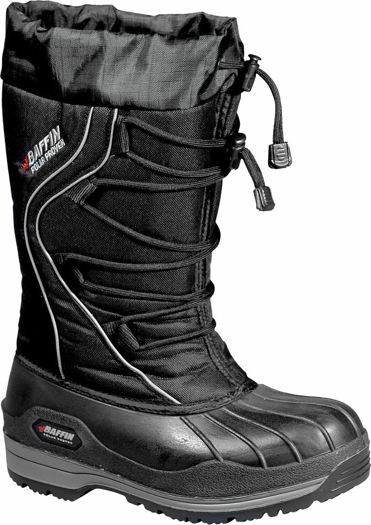 Black Baffin Inc Women's Ice Field Boots with sturdy design, insulated for cold weather, shown in a close-up view.
