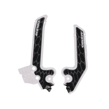Load image into Gallery viewer, Acerbis Hus white and black frame guards for motorcycle, shown mounted on bike frame with branding visible.