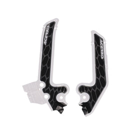 Acerbis Hus White/Black frame guards for motorcycles, showing durable protective material and sleek design on a white and black background.