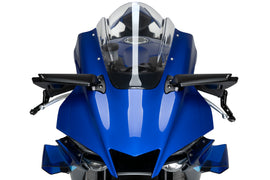 PUIG right rearview mirror for Yamaha motorcycle, black finish, sleek design, mounted on handlebar.