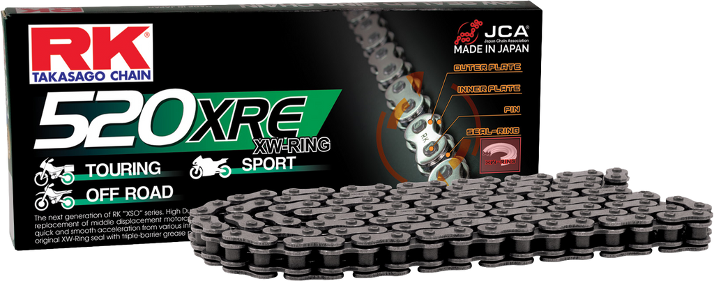 Excel Wheel Components 520xre drive chain with 520 x 130 links, durable chain for bicycle or motorcycle drive systems.