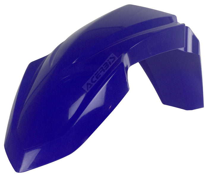 Blue Acerbis front fender for motorcycle, featuring a sleek design and durable plastic construction.