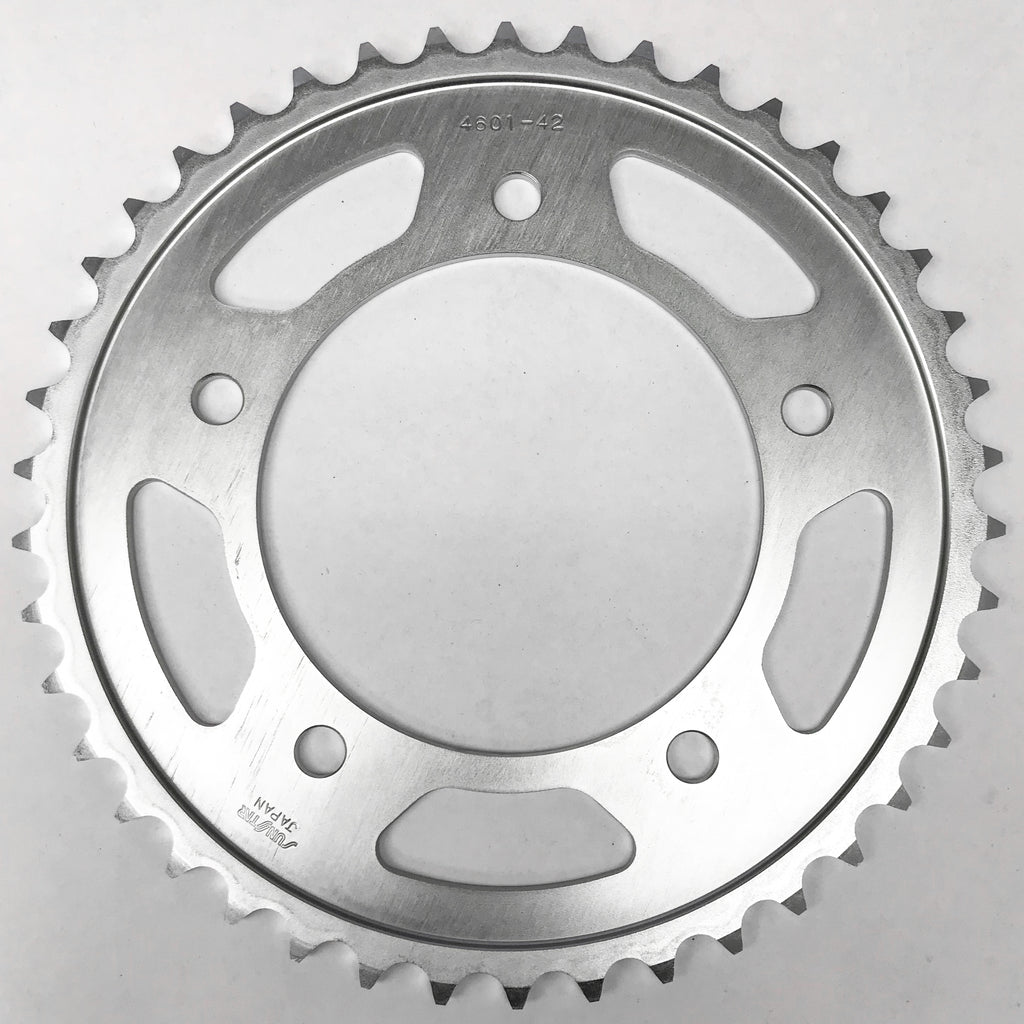 Sunstar Steel 42-tooth rear sprocket for Yamaha 525 motorcycle, showing the gear teeth and metal construction.