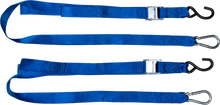 Load image into Gallery viewer, Blue Fire Power 1.5-inch x 6-foot soft-tie tie-down straps, shown in a close-up image with secure hooks and durable fabric.