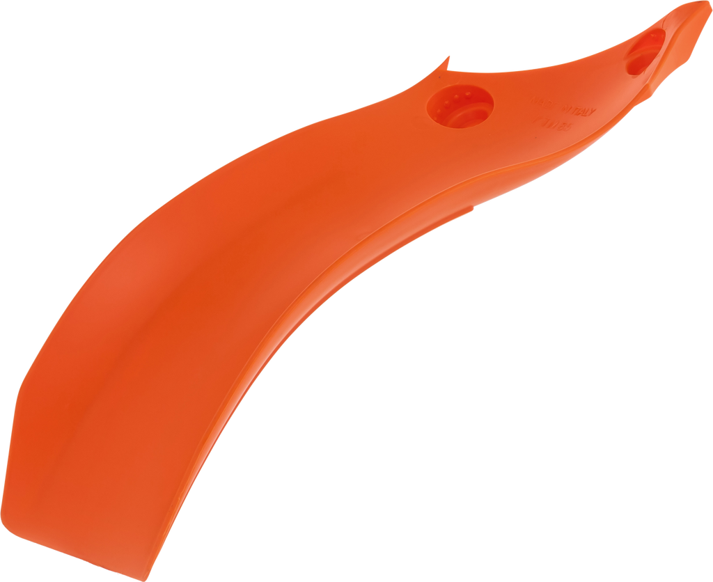 Acerbis KTM orange mud flap with body design, featuring bold black Acerbis branding and textured surface for dirt protection.