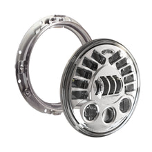 Charger l'image dans la galerie, JW Speaker 8790A2 adaptive headlight bezel with 7-inch chrome mount ring, designed for illumination and vehicle lighting upgrades.