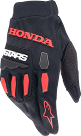 Alpine Star Honda Full Bore Gloves in black and bright red, size small, showing the protective design and brand logo.