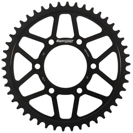 Supersprox steel rear edge sprocket, 46-tooth, for street bikes, black finish, compatible with Kawasaki and Polaris models.