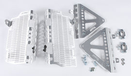 Devol Aluminum Radiator Guard 60-5019, close-up of sturdy metal radiator protection with mesh design for vehicle cooling system.