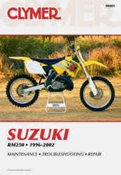 Clymer Suzuki RM250 repair manual, tools guide with detailed illustrations and instructions for motorcycle maintenance.