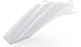 White Acerbis rear fender for motorcycle, showing smooth plastic surface and mounting holes, designed for off-road or motocross use.