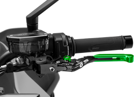 PUIG Clutch Lever 4.0 Fold/Extend in green, motorcycle clutch lever with adjustable feature and ergonomic design.