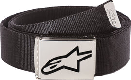 Alpine Star Ageless Web Belt in black chrome with adjustable web design, showcasing its sleek and modern accessory style.