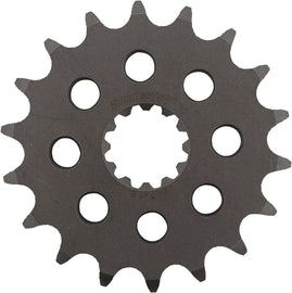 Supersprox steel front chain sprocket, 18-tooth, for Kawasaki street motorcycle, with visible teeth and mounting hole details.