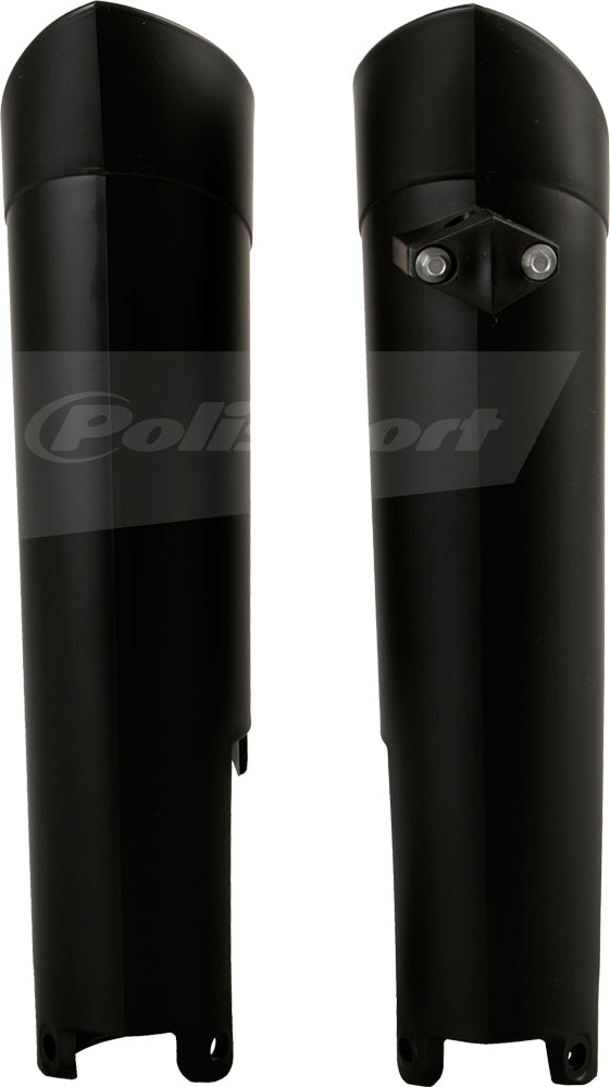 Polisport Plastics black fork guards for motorcycle, body protection with model number 64-39411, shown on a motorcycle.