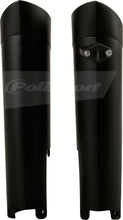 Load image into Gallery viewer, Polisport Plastics black fork guards for motorcycle, body protection with model number 64-39411, shown on a motorcycle.