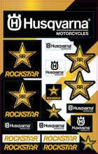Load image into Gallery viewer, DCOR Husqvarna Racing decal sheet with various graphics and decals for Husqvarna motorcycles, designed for custom racing graphics.