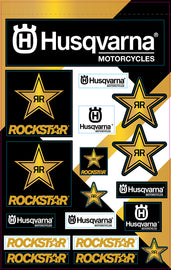 DCOR Husqvarna Racing decal sheet with various graphics and decals for Husqvarna motorcycles, designed for custom racing graphics.