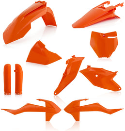 Acerbis full plastic kit in vibrant orange for motorcycle, featuring lightweight, durable plastic parts for off-road riding.