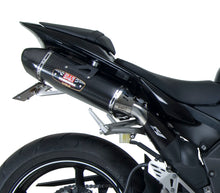 Load image into Gallery viewer, Yoshimura exhaust slip-on street TRC-D SS-CF-CF dual muffler with polished stainless steel and carbon fiber components.