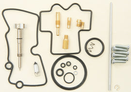 All Balls bike carburetor rebuild kit with gaskets, seals, and components for fuel system maintenance and intake repair.