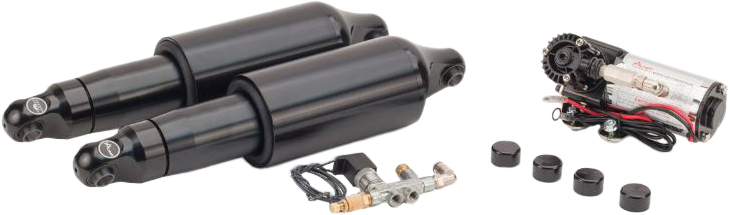 Fox Racing Air Shocks Fox Series Blk Vrod suspension by ARNOTT, featuring black dual air shocks with mounting components.