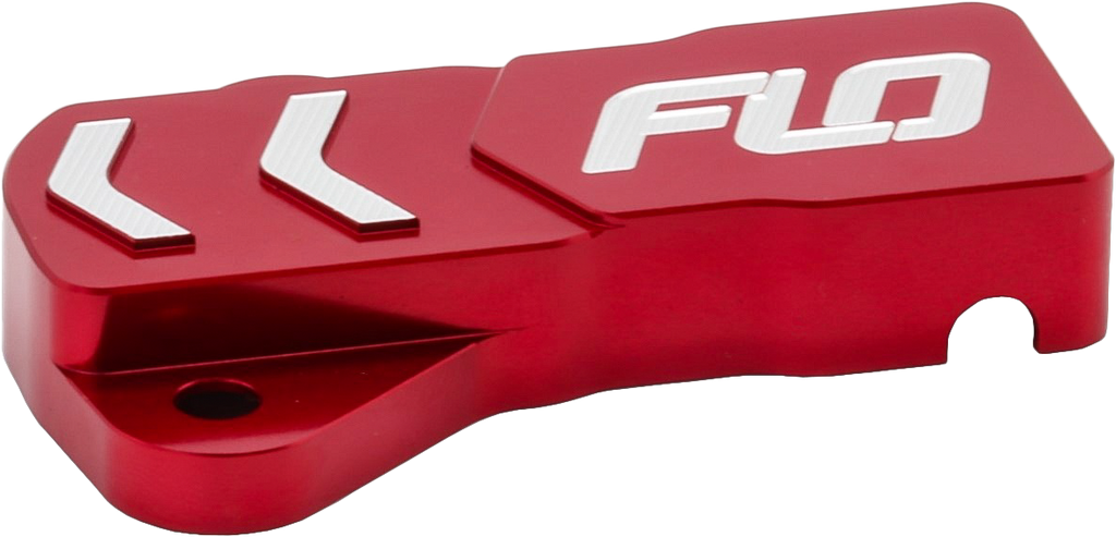 Red Flo Motorsports throttle position sensor cover for motorcycle throttle assemblies, designed for secure fit and protection.