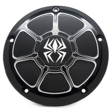 Load image into Gallery viewer, Rekluse black gloss Derby Cover engine part for Big Twin 99-17 Ex Low Profile motorcycle, showcasing sleek black finish and detailed design.