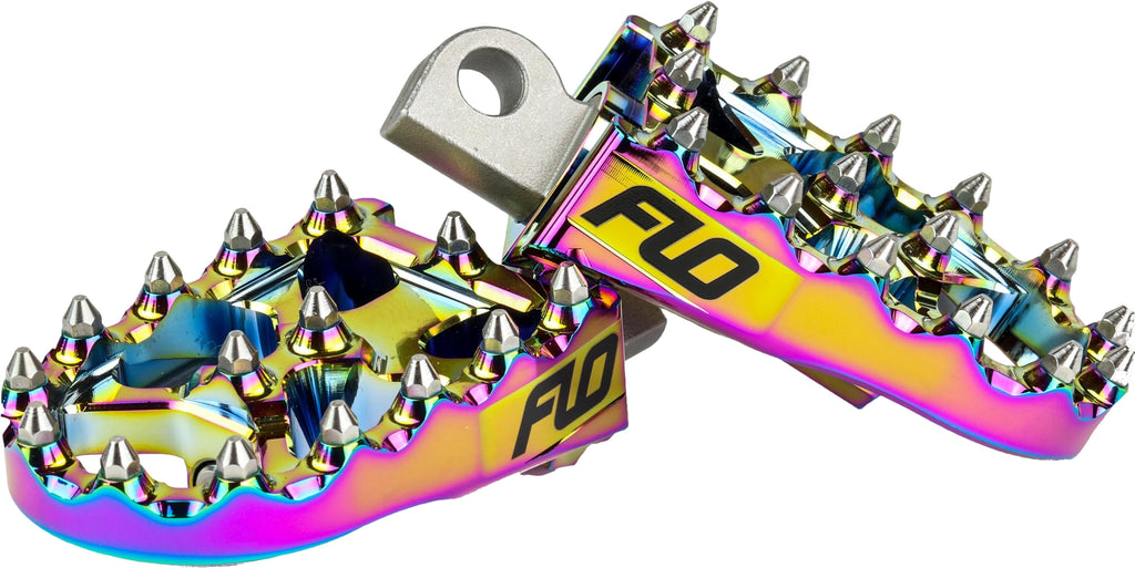 Flo Motorsports Jet Fuel moto style footpeg set in black with 2x3.125 inch size, featuring textured surface and sturdy construction.
